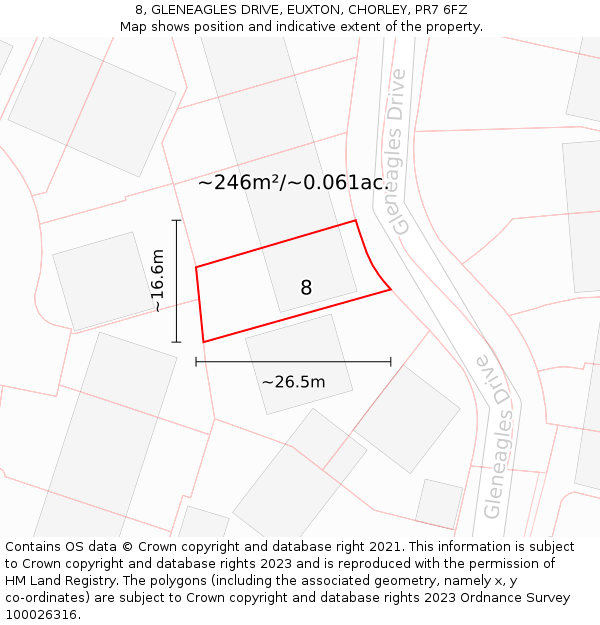 8, GLENEAGLES DRIVE, EUXTON, CHORLEY, PR7 6FZ: Plot and title map