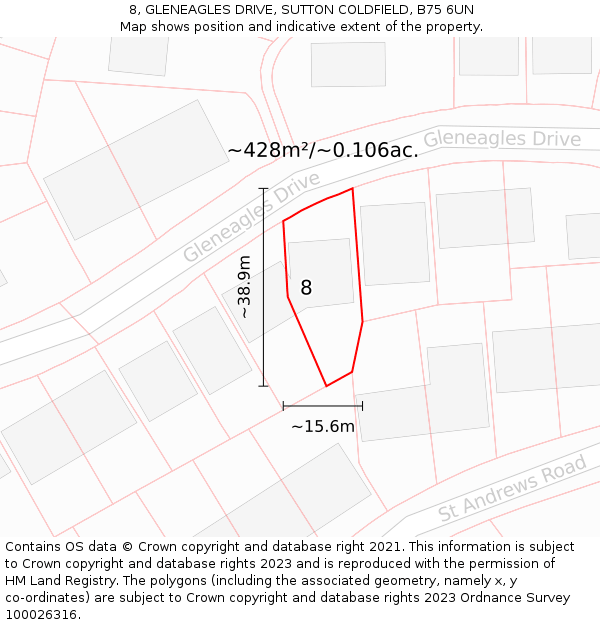 8, GLENEAGLES DRIVE, SUTTON COLDFIELD, B75 6UN: Plot and title map