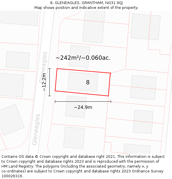 8, GLENEAGLES, GRANTHAM, NG31 9QJ: Plot and title map