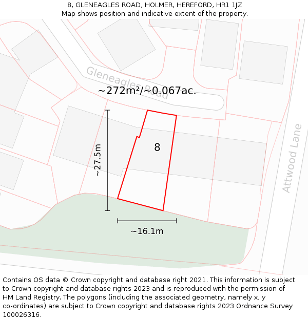 8, GLENEAGLES ROAD, HOLMER, HEREFORD, HR1 1JZ: Plot and title map