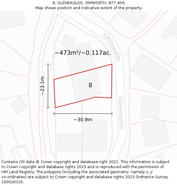 8, GLENEAGLES, TAMWORTH, B77 4NS: Plot and title map