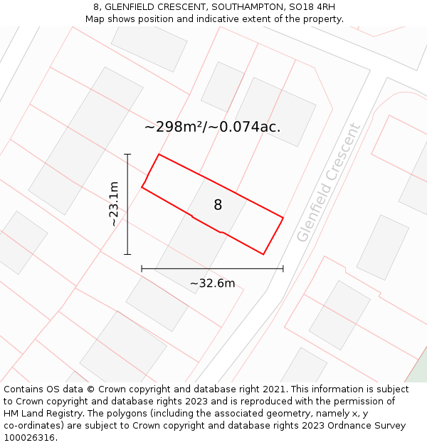 8, GLENFIELD CRESCENT, SOUTHAMPTON, SO18 4RH: Plot and title map