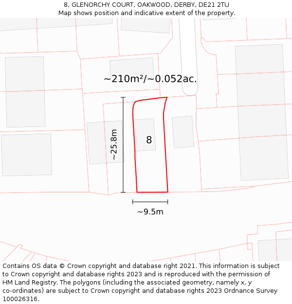 8, GLENORCHY COURT, OAKWOOD, DERBY, DE21 2TU: Plot and title map