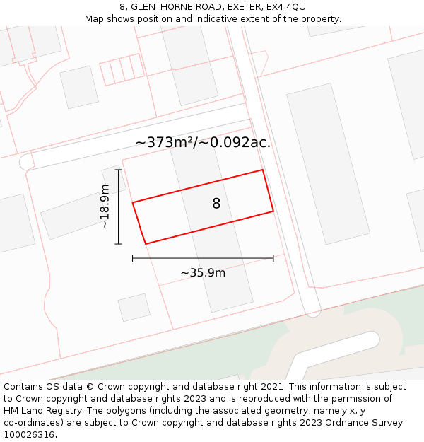 8, GLENTHORNE ROAD, EXETER, EX4 4QU: Plot and title map