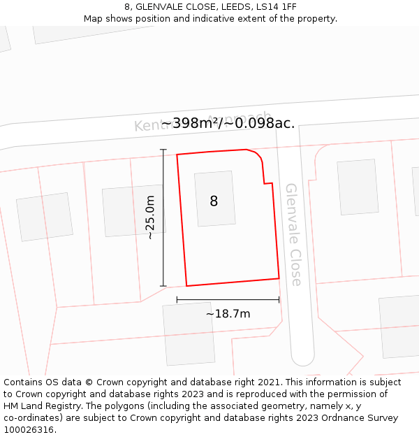 8, GLENVALE CLOSE, LEEDS, LS14 1FF: Plot and title map