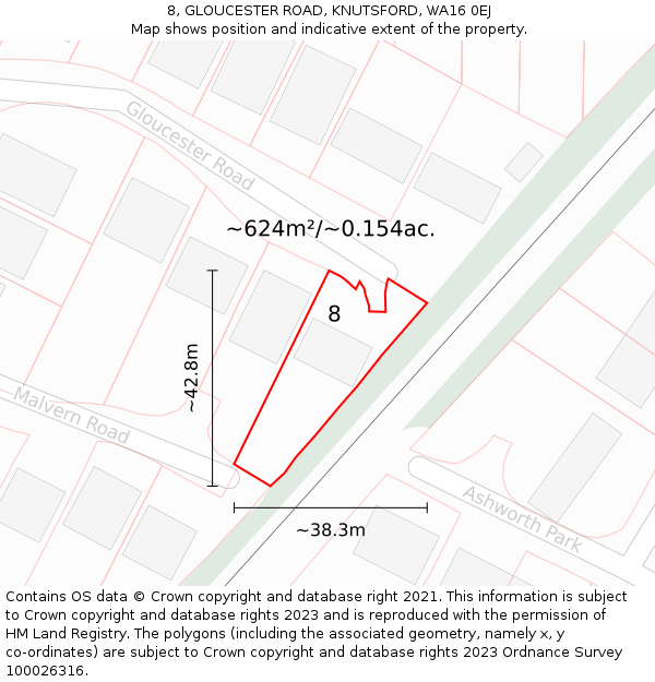 8, GLOUCESTER ROAD, KNUTSFORD, WA16 0EJ: Plot and title map