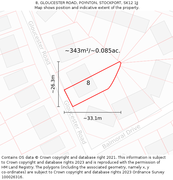 8, GLOUCESTER ROAD, POYNTON, STOCKPORT, SK12 1JJ: Plot and title map