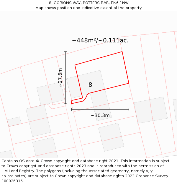 8, GOBIONS WAY, POTTERS BAR, EN6 1NW: Plot and title map