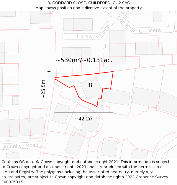 8, GODDARD CLOSE, GUILDFORD, GU2 9AG: Plot and title map