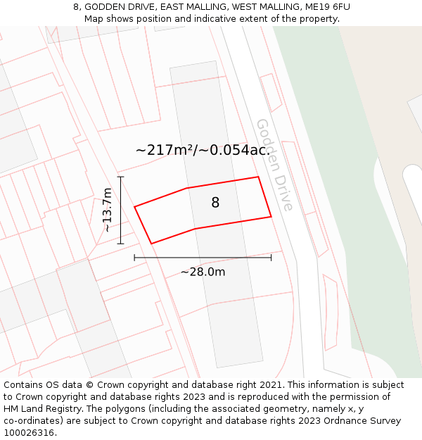 8, GODDEN DRIVE, EAST MALLING, WEST MALLING, ME19 6FU: Plot and title map