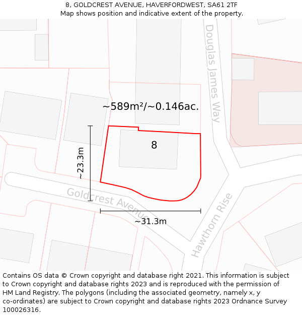 8, GOLDCREST AVENUE, HAVERFORDWEST, SA61 2TF: Plot and title map