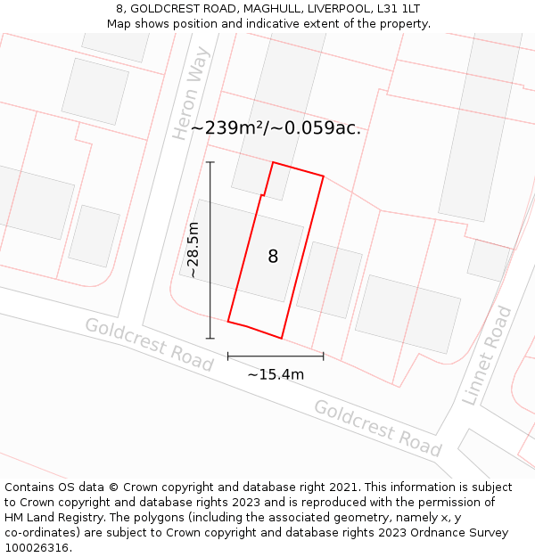 8, GOLDCREST ROAD, MAGHULL, LIVERPOOL, L31 1LT: Plot and title map