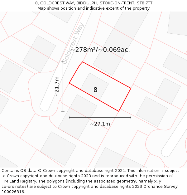 8, GOLDCREST WAY, BIDDULPH, STOKE-ON-TRENT, ST8 7TT: Plot and title map