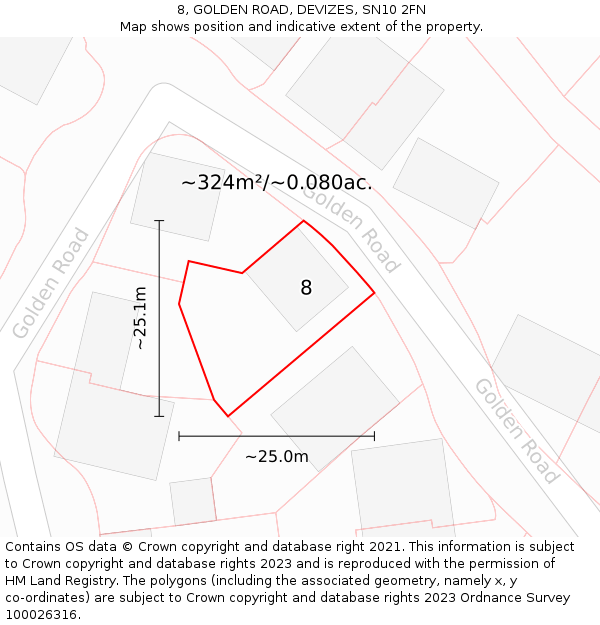 8, GOLDEN ROAD, DEVIZES, SN10 2FN: Plot and title map
