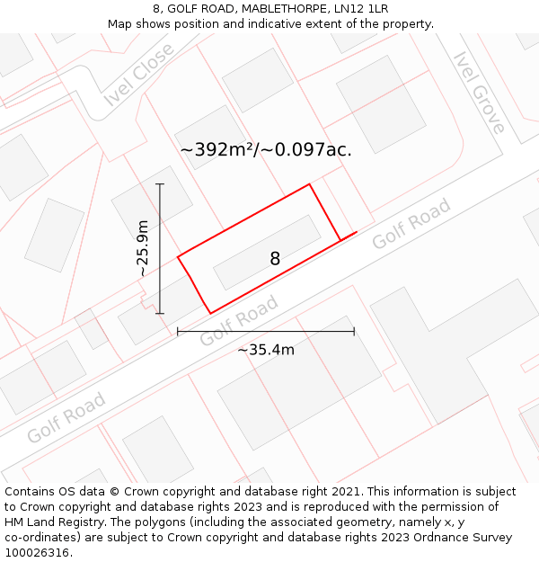 8, GOLF ROAD, MABLETHORPE, LN12 1LR: Plot and title map