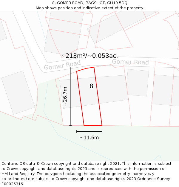 8, GOMER ROAD, BAGSHOT, GU19 5DQ: Plot and title map