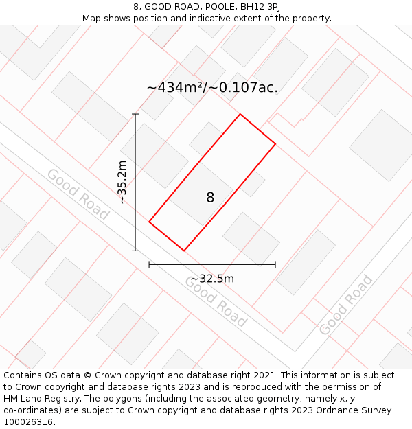 8, GOOD ROAD, POOLE, BH12 3PJ: Plot and title map