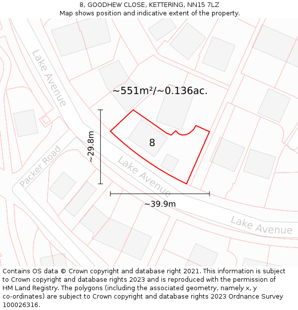 8, GOODHEW CLOSE, KETTERING, NN15 7LZ: Plot and title map