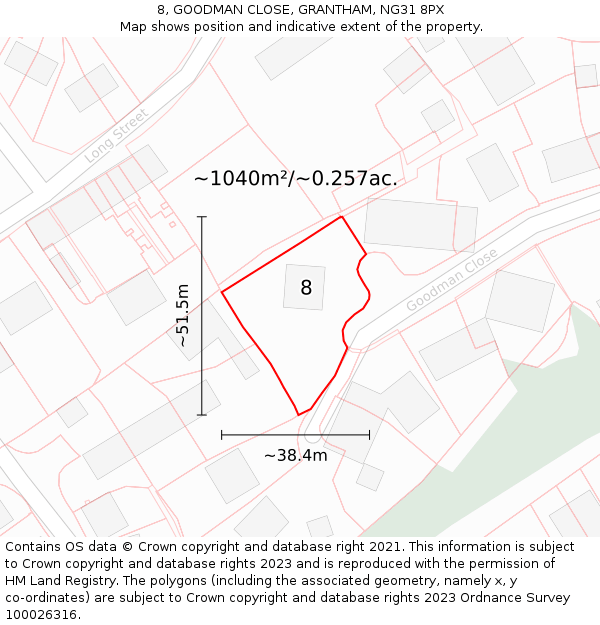 8, GOODMAN CLOSE, GRANTHAM, NG31 8PX: Plot and title map
