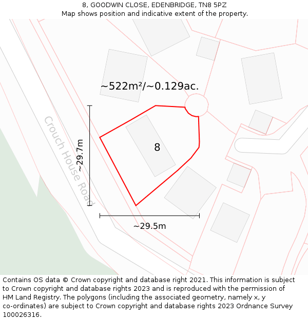 8, GOODWIN CLOSE, EDENBRIDGE, TN8 5PZ: Plot and title map