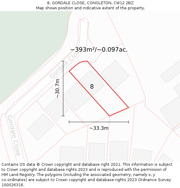 8, GORDALE CLOSE, CONGLETON, CW12 2BZ: Plot and title map