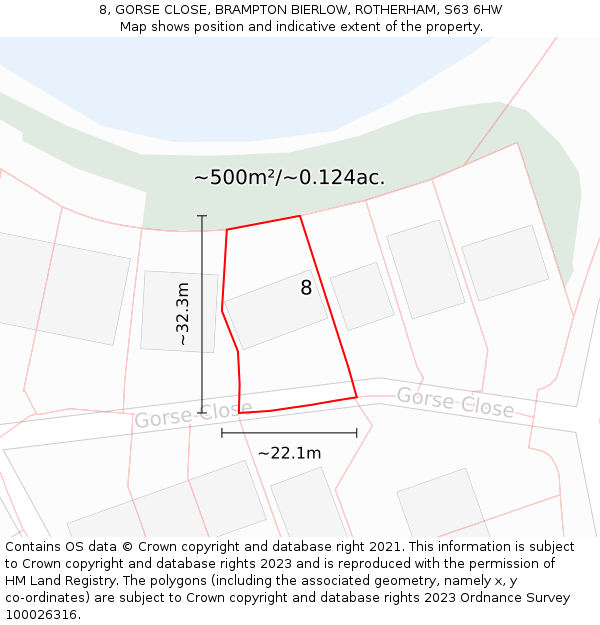 8, GORSE CLOSE, BRAMPTON BIERLOW, ROTHERHAM, S63 6HW: Plot and title map