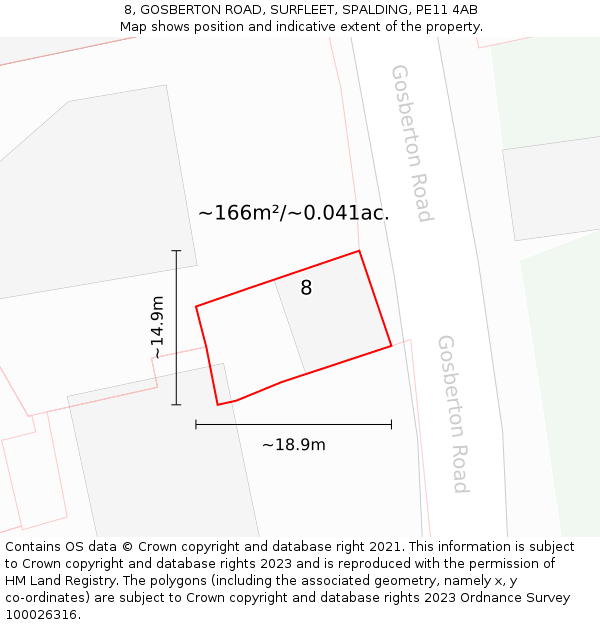 8, GOSBERTON ROAD, SURFLEET, SPALDING, PE11 4AB: Plot and title map