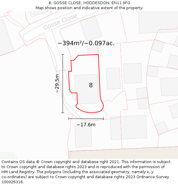 8, GOSSE CLOSE, HODDESDON, EN11 9FG: Plot and title map