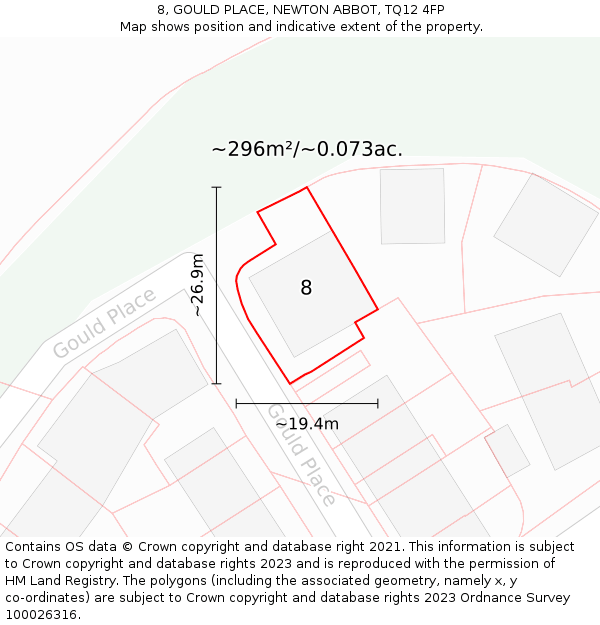 8, GOULD PLACE, NEWTON ABBOT, TQ12 4FP: Plot and title map