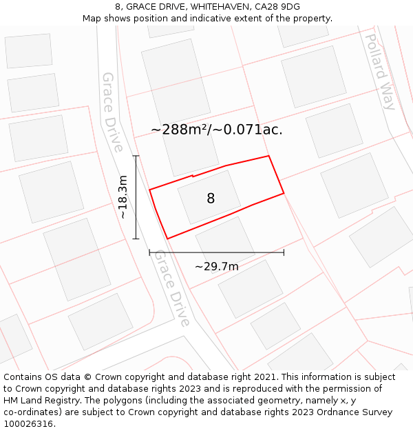 8, GRACE DRIVE, WHITEHAVEN, CA28 9DG: Plot and title map