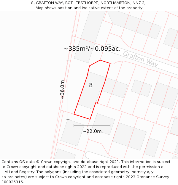 8, GRAFTON WAY, ROTHERSTHORPE, NORTHAMPTON, NN7 3JL: Plot and title map