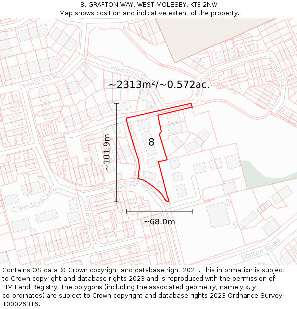 8, GRAFTON WAY, WEST MOLESEY, KT8 2NW: Plot and title map