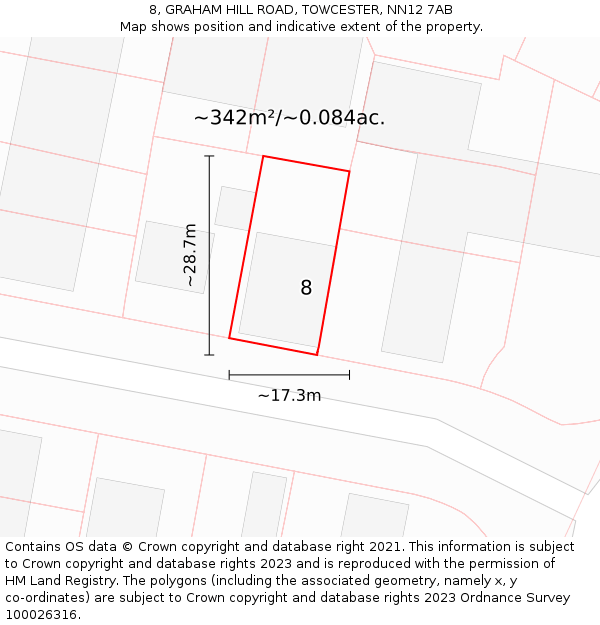 8, GRAHAM HILL ROAD, TOWCESTER, NN12 7AB: Plot and title map