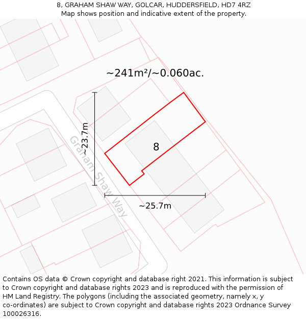 8, GRAHAM SHAW WAY, GOLCAR, HUDDERSFIELD, HD7 4RZ: Plot and title map