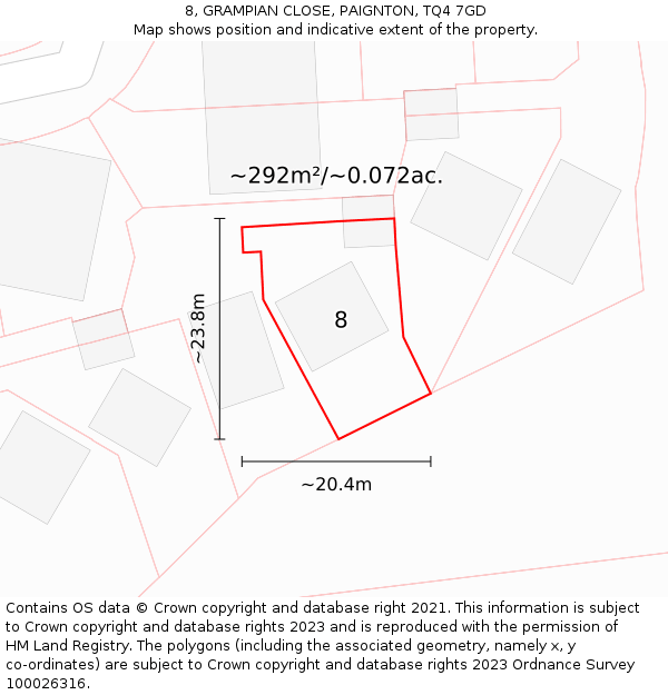 8, GRAMPIAN CLOSE, PAIGNTON, TQ4 7GD: Plot and title map
