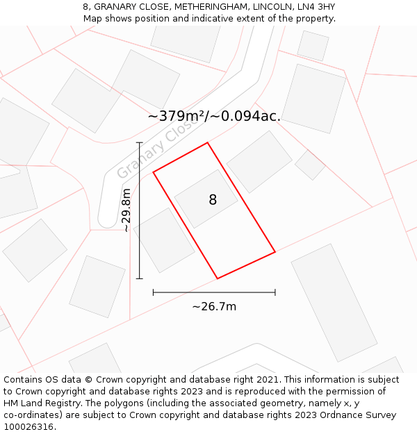 8, GRANARY CLOSE, METHERINGHAM, LINCOLN, LN4 3HY: Plot and title map