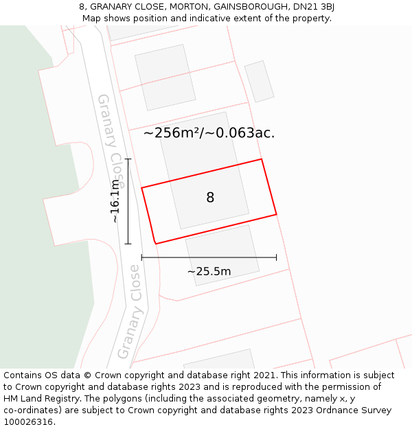 8, GRANARY CLOSE, MORTON, GAINSBOROUGH, DN21 3BJ: Plot and title map