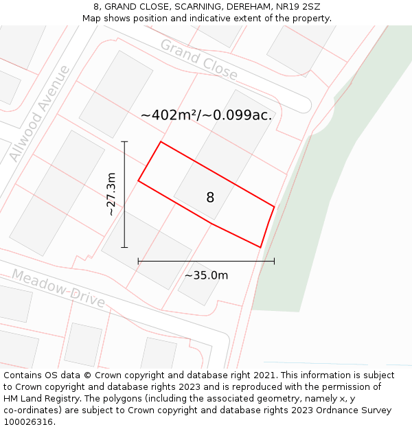 8, GRAND CLOSE, SCARNING, DEREHAM, NR19 2SZ: Plot and title map