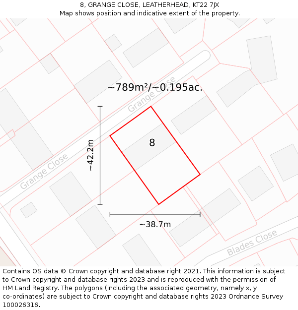 8, GRANGE CLOSE, LEATHERHEAD, KT22 7JX: Plot and title map