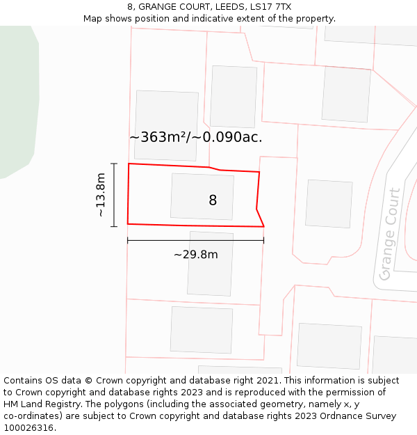 8, GRANGE COURT, LEEDS, LS17 7TX: Plot and title map