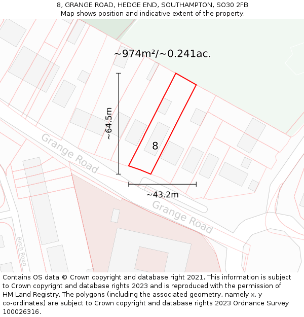 8, GRANGE ROAD, HEDGE END, SOUTHAMPTON, SO30 2FB: Plot and title map