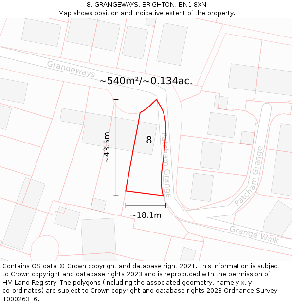 8, GRANGEWAYS, BRIGHTON, BN1 8XN: Plot and title map