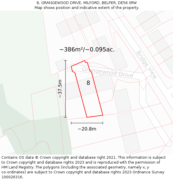 8, GRANGEWOOD DRIVE, MILFORD, BELPER, DE56 0RW: Plot and title map