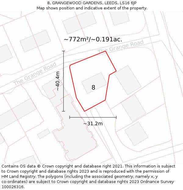 8, GRANGEWOOD GARDENS, LEEDS, LS16 6JP: Plot and title map