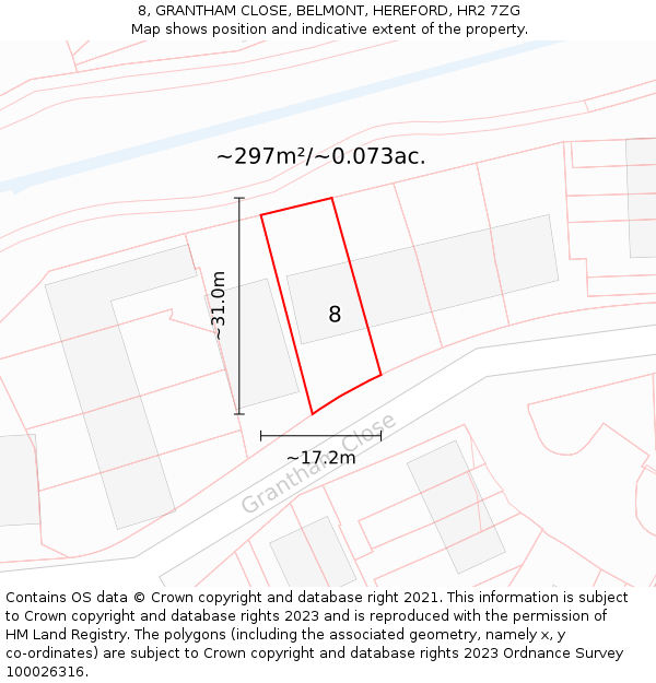 8, GRANTHAM CLOSE, BELMONT, HEREFORD, HR2 7ZG: Plot and title map