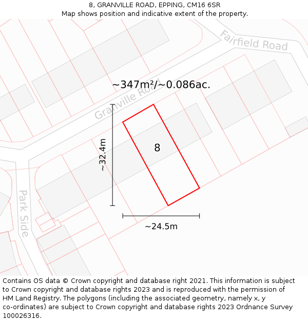 8, GRANVILLE ROAD, EPPING, CM16 6SR: Plot and title map