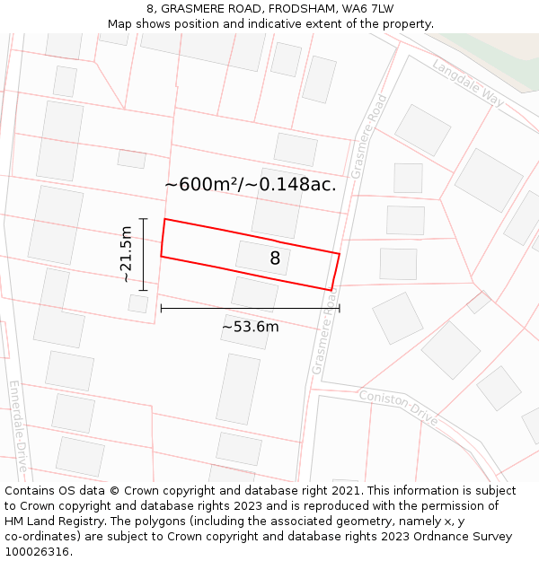 8, GRASMERE ROAD, FRODSHAM, WA6 7LW: Plot and title map