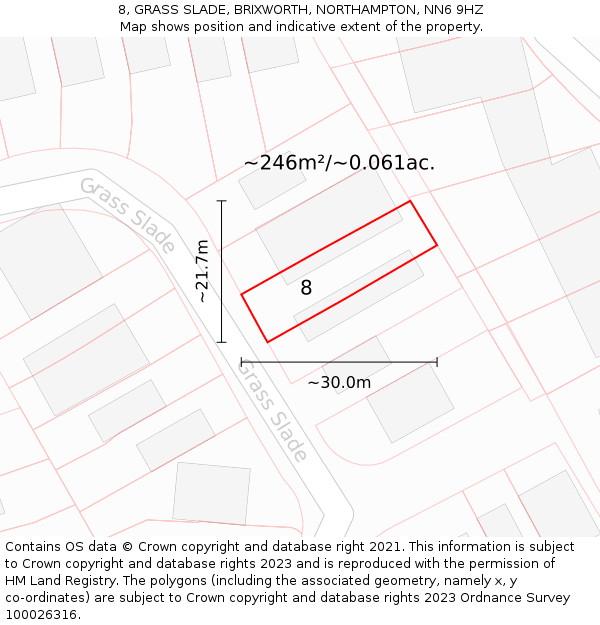8, GRASS SLADE, BRIXWORTH, NORTHAMPTON, NN6 9HZ: Plot and title map