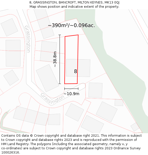 8, GRASSINGTON, BANCROFT, MILTON KEYNES, MK13 0QJ: Plot and title map