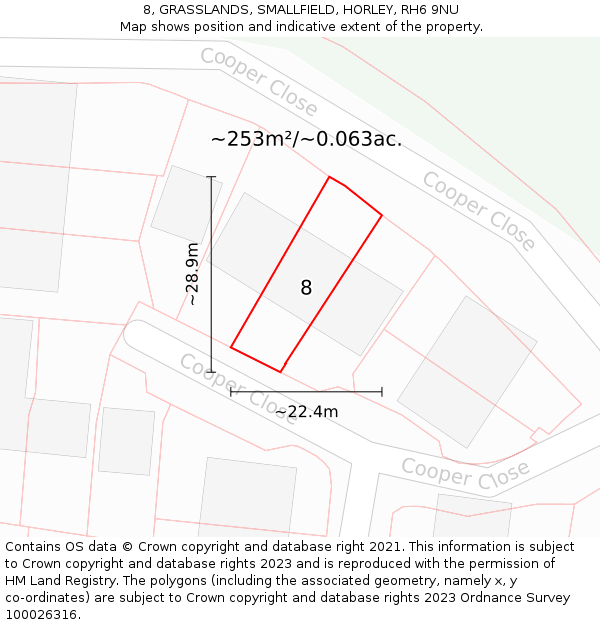 8, GRASSLANDS, SMALLFIELD, HORLEY, RH6 9NU: Plot and title map